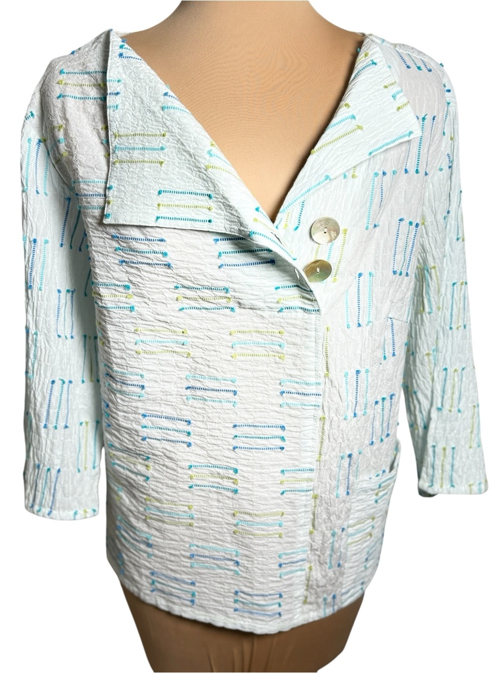 Habitat White Abstract Print Button Detail Top Medium Cotton Blend